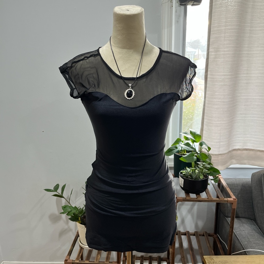 American Apparel tight black mini dress with mesh top